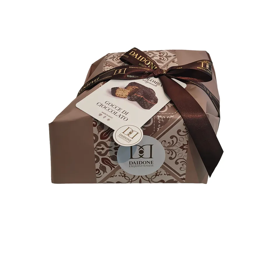 Colomba artigianale Daidone con gocce di cioccolato, confezione marrone