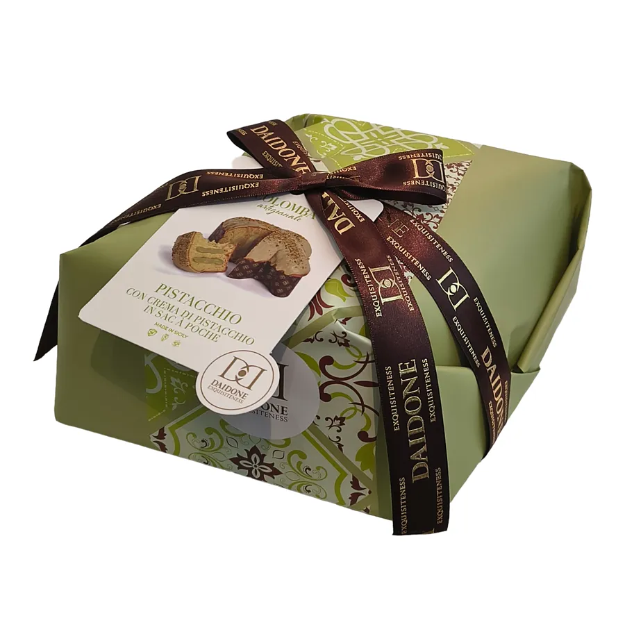 Colomba artigianale Daidone al pistacchio, confezione verde