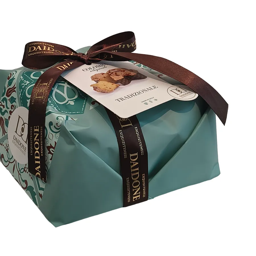 Colomba artigianale Daidone Tradizionale, confezione verde acqua con nastro